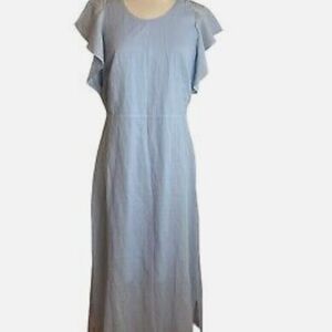 Theory Blue Midi Dress‎ with Ruffled Sleeves and Slit